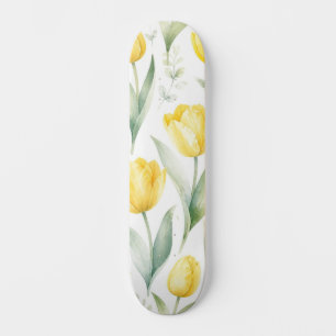 Skate Tulipas Amarelas Pintura Floral Aquarela Botânica