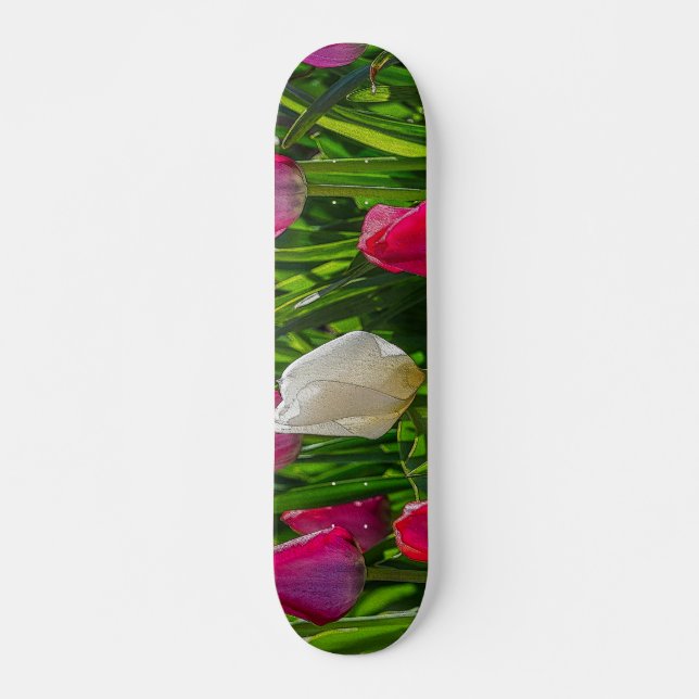 Skate Tulipas Cor-De-Rosa E Brancas Painterly (Frente)