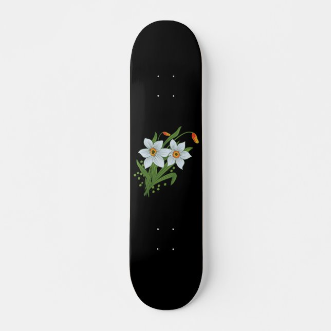 Skate Tulipas e Daffodils Flores Pretas Fundo (Frente)