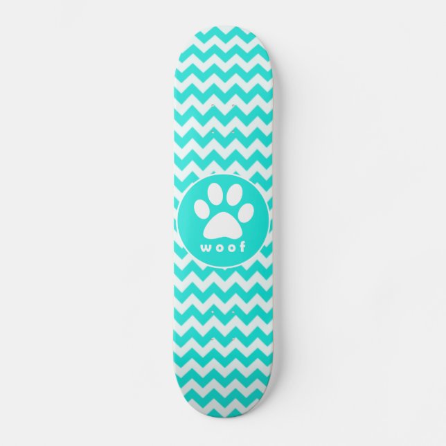 Skate Turquesa, Aqua Color Chevron; Paw Print (Frente)