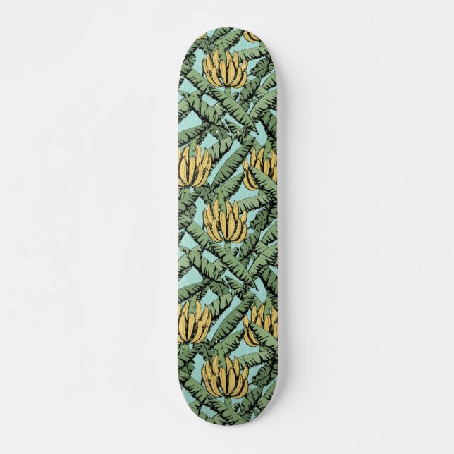 Skate Turquesa Bananas Amarelas Tropicais e Folhas (Frente)