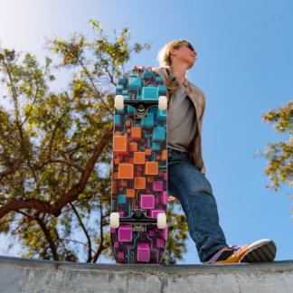 Skate Turquesa Laranja Magenta Circuito 3D