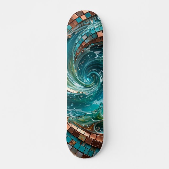 Skate Turquesa Mosaico de Onda Teal (Frente)