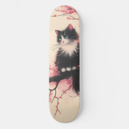 Skate Tuxedo Cat sobre estética japonesa do florete de c