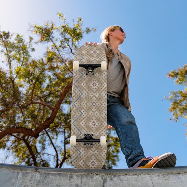 Skate um padrão castanho e azul sobre um fundo branco (Ao ar livre 1)