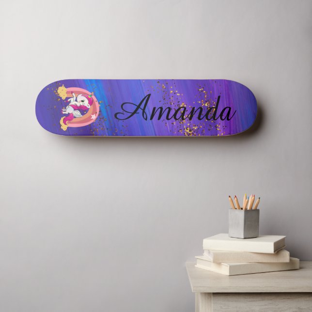 Skate unicórnio roxo personalizado (Arte de parede (Horz))