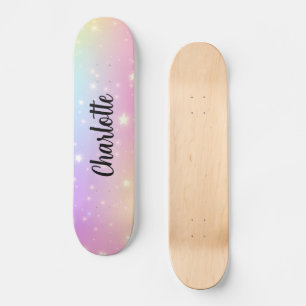 Skate Unicórnios Arco-íris no céu Personalizado 