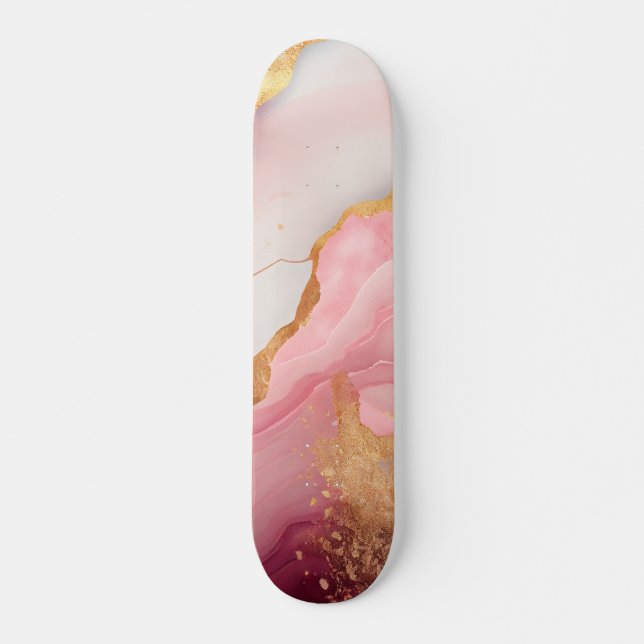 Skate Unidades de Aquarela de Mármore, Dourada e rosa, a (Frente)