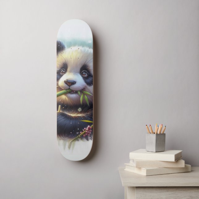 Skate Urso Panda Adorável Comendo Bambu (Arte de parede)