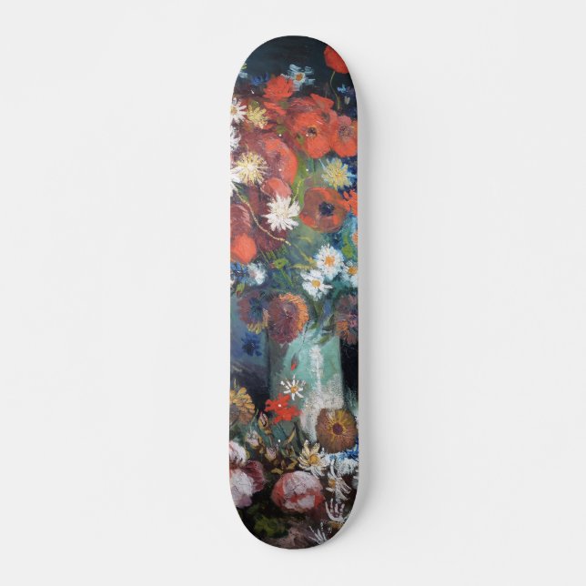 Skate Vaso com flores do prado e rosas por Van Gogh (Frente)