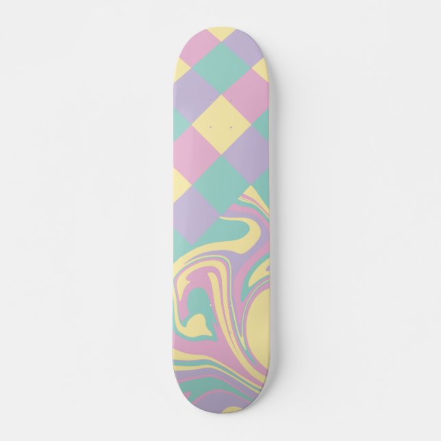 Skate Verificações e espirais Pastel Rosa, Amarelo, Púrp (Frente)