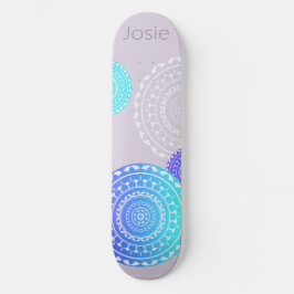 Skate Vibrante Aqua Azul Aleatório Mandala em Cor Rosa A