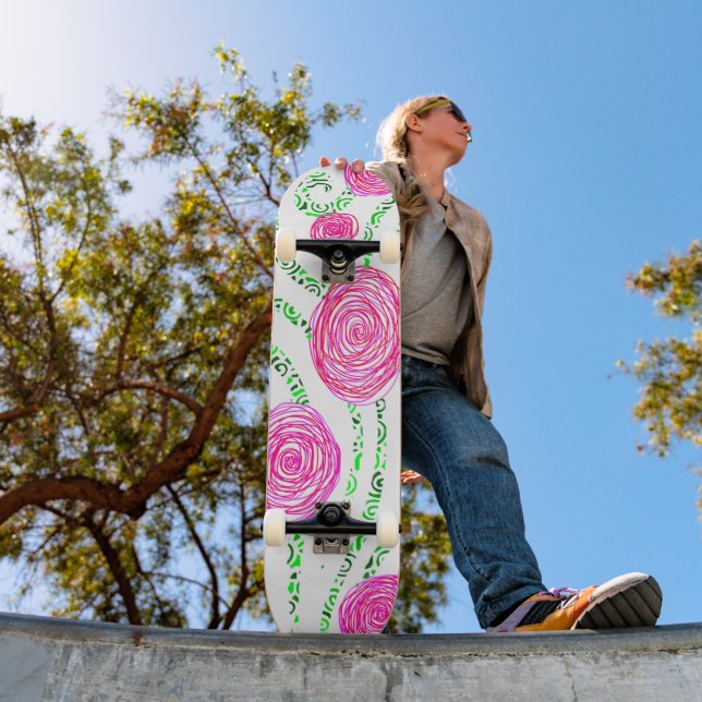 Skate Vinhas Verdes e Flores Rosa (Ao ar livre 1)