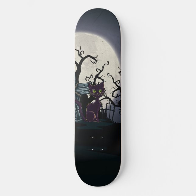 Skate Vintage Halloween Cemetery Cat (Frente)