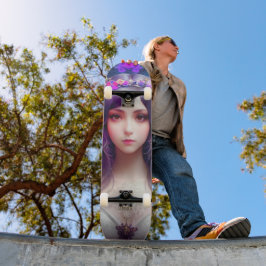 Skate Vintage Mucha Style Linda Retrato de Mulher