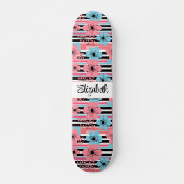 Skate Vintage Pink Whimsical Floral Nome Personalizado