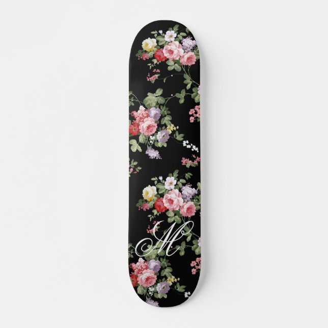 Skate Vintage rosas botânicos cor-de-rosa elegante e pre (Frente)