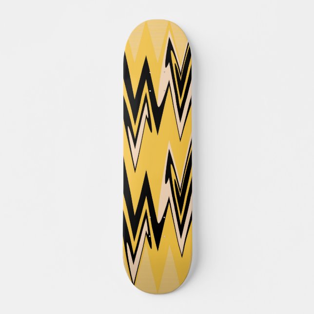Skate Vintage Yellow, Black Zigzap Abstrato Art Deco (Frente)