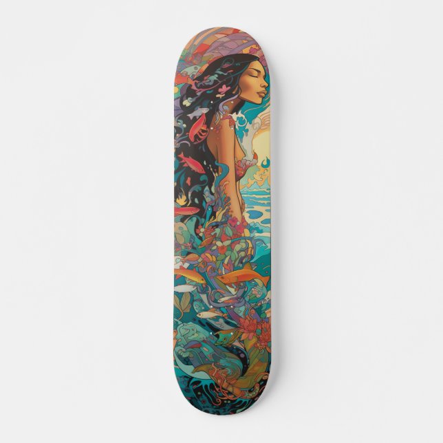 Skate Vintagem tropical de mulheres e peixes (Frente)