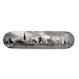 Skate Vista panorâmica da skyline de Chicago no inverno