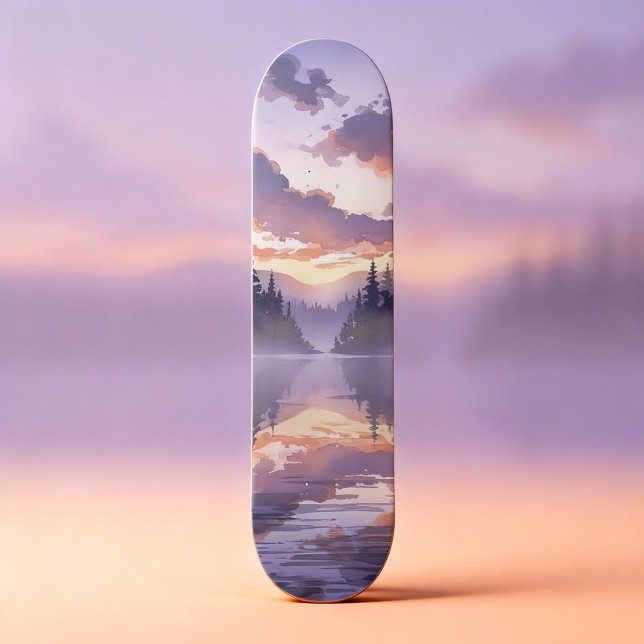 Skate Watercolor Sunrise - Serene Misty Mountain Lake (Criador carregado)