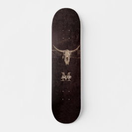 Skate Western Brown Beige Old Rustic Bull Skull Monogram