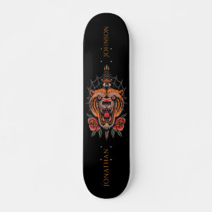 Skate Wild Tiger Japanese Rose Illustration Last Name