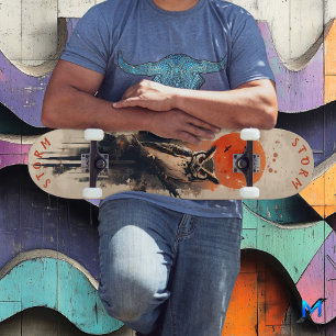 Skate Wise Owl Sob A Lua Fiery, Retro Wilderness