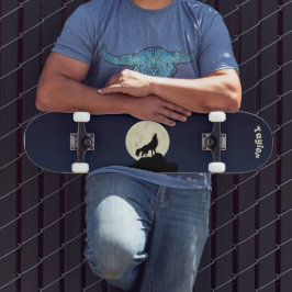 Skate Wolf Howling personalizado na ilustração da lua