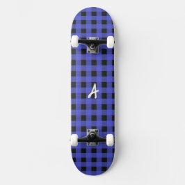 Skate Xadrez Azul com Monograma Búfalo Padrão Rústico