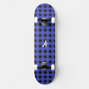 Skate Xadrez Azul com Monograma Búfalo Padrão Rústico