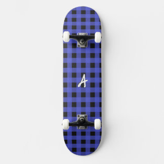 Skate Xadrez Azul com Monograma Búfalo Padrão Rústico