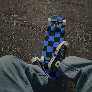 Skate Xadrez Azul Elétrico e Preto