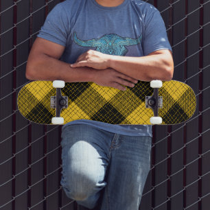 Skate Xadrez de Búfalo com Cruzamento Amarelo Preto