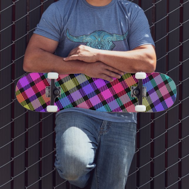 Skate Xadrez de Madras Brilhante Arco-íris (Ao ar livre 3)