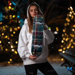 Skate Xadrez de Natal Elegante em Burgundy e Azul Turque