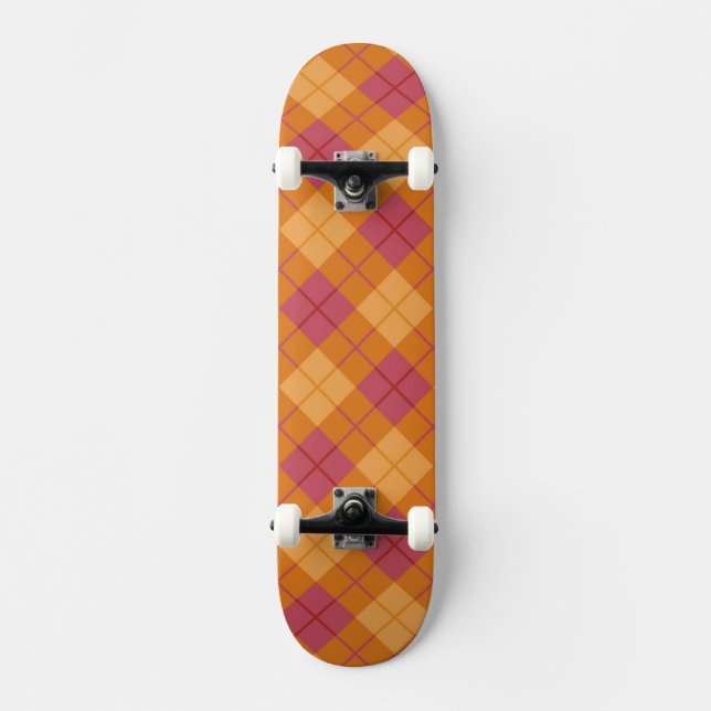 Skate Xadrez diagonal na laranja e no rosa (Frente)