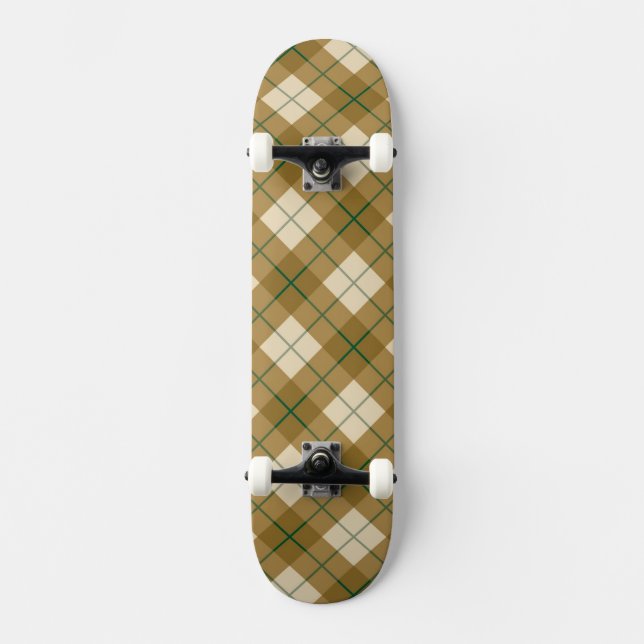 Skate Xadrez diagonal no ouro com listra verde (Frente)