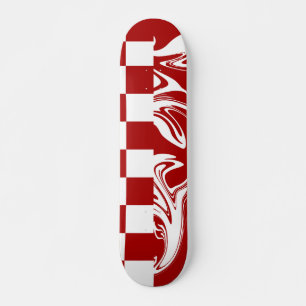 Skate Xadrez e Espirais em Vermelho e Branco