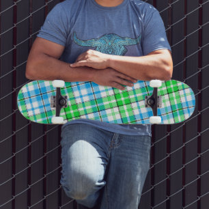 Skate Xadrez Escocês Azul e Verde Branco