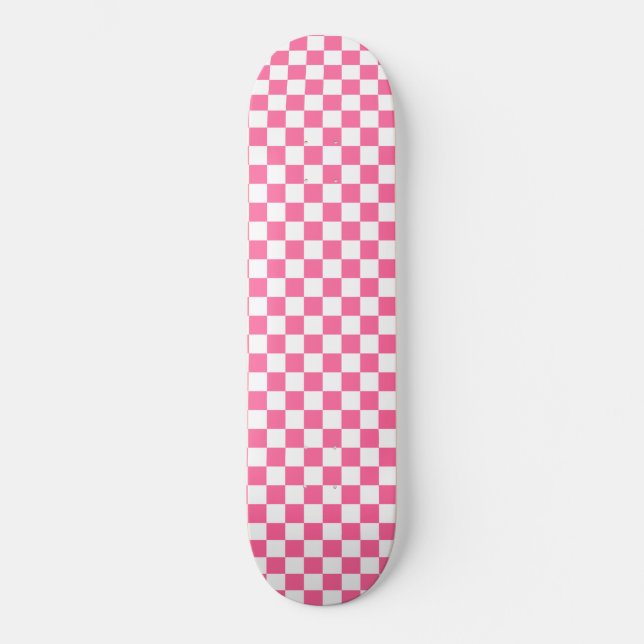 Skate Xadrez Feminino Geométrico Rosa e Branco (Frente)