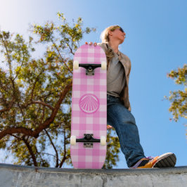 Skate Xadrez Rosa com Conchas Marinhas-