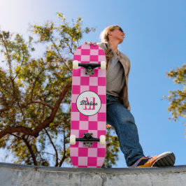Skate Xadrez rosa quente claro geométrico Monograma retr
