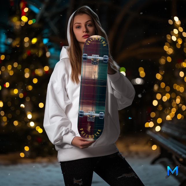 Skate Xadrez Sofisticado de Férias em Verde e Borgonha (Criador carregado)