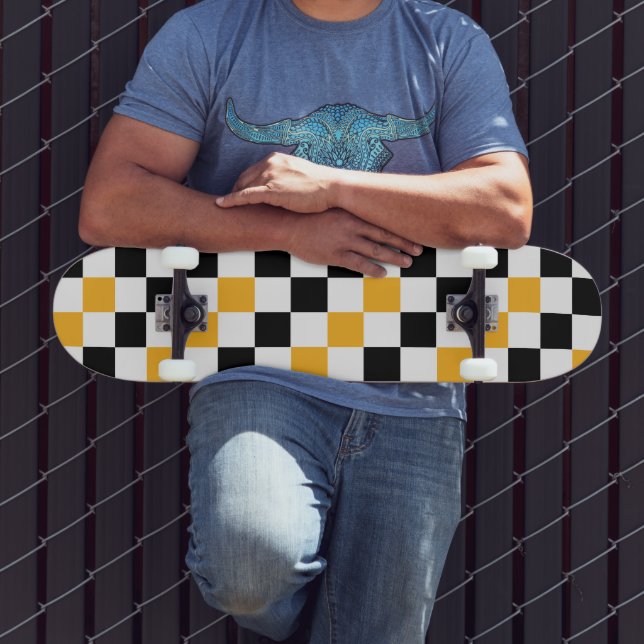 Skate Yellow Black White Checkered Pattern Design  (Ao ar livre 3)