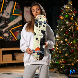 Skateboard Abstrato Geométrico Creme e Laranja