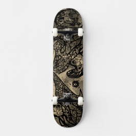 Skateboard Abstrato Preto Sépia