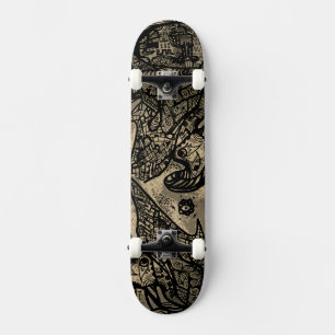 Skateboard Abstrato Preto Sépia