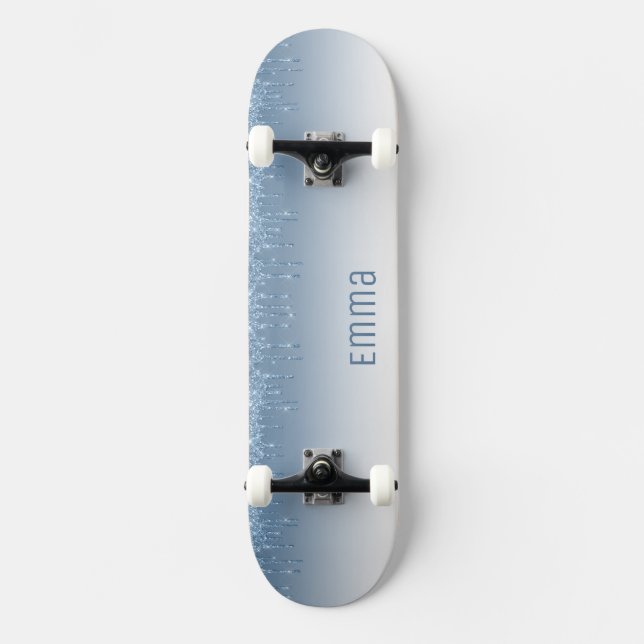 Skateboard Azul com Glitter com Nome (Frente)