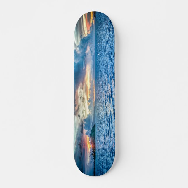 Skateboard Azul do Pôr do Sol para Menino (Frente)